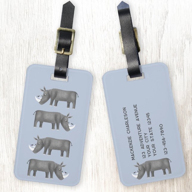 Rhinoceros Personlig Bagagebricka (Rhino personalized luggage tag for wildlife, animal and rhinoceros lovers)