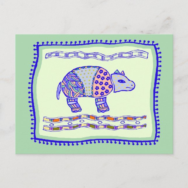 Rhinoceros Quilt Vykort (Framsida)