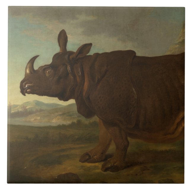 Rhinoceros (Rhino) (Vild Animal) (av J.B. Oudry) Kakelplatta (Framsidan)
