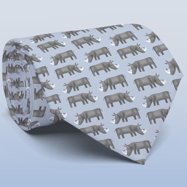 Rhinoceros Slips (Rhino pattern blue neck tie for animal and wildlife lovers)