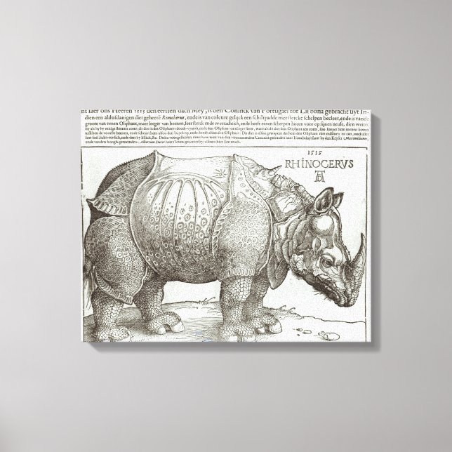 Rhinoceros, utskrift till Maximilian I (1459-1519) Canvastryck (Framsida)