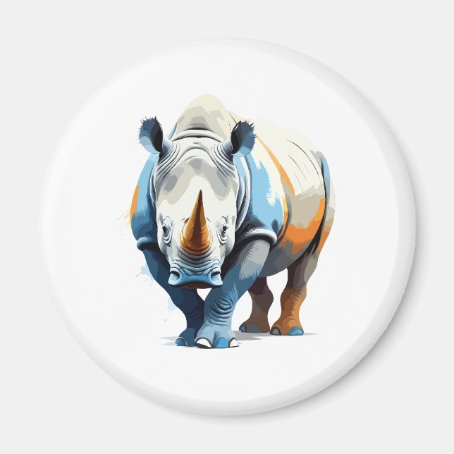 Rhinoceros Vector Art med Vibrant Färg Magnet (Framsidan)