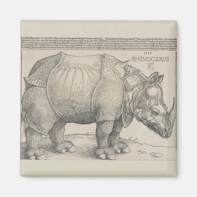 Rhinoceros, Woodcut by Albrecht Durer Magnet (Framsidan)