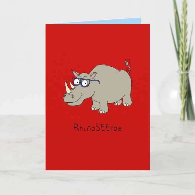 RhinoSEEros - Rhino med glasshälsningskort Kort (Framsida)