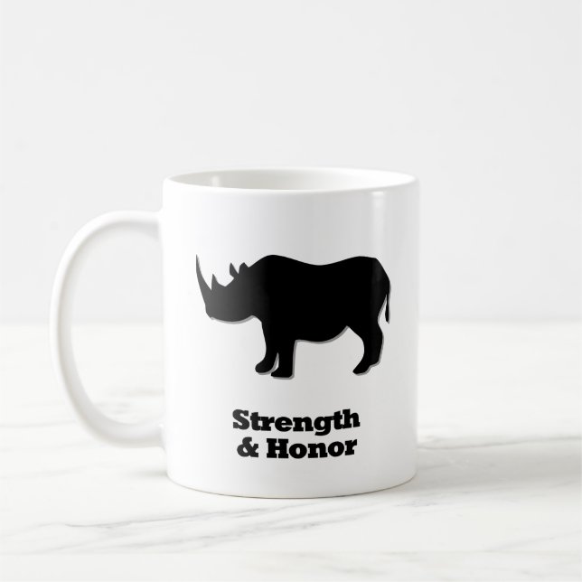 Rhinostyrka och hederssvart kaffemugg (Vänster)