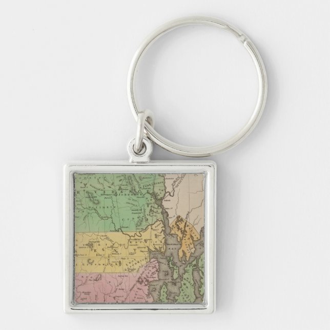 Rhode island 11 fyrkantig silverfärgad nyckelring (Framsidan)