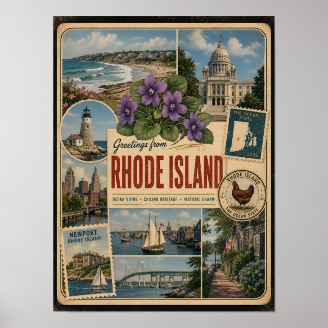 Rhode Island Äkta Vintage Stil Poster (Framsidan)