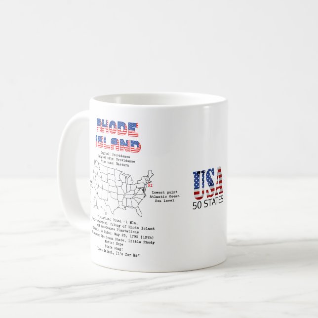Rhode island amerikanska stat vid karta och närmar kaffemugg (Framsida vänster)