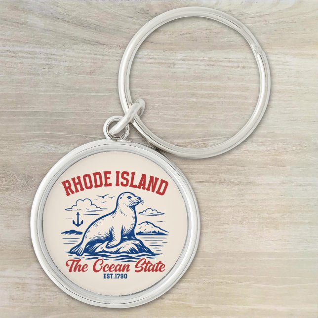 Rhode Island Beach Vibes Gift Idea Rund Silverfärgad Nyckelring (Skapare uppladdad)