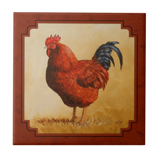 Rhode island Chicken Red Background Kakelplatta (Framsidan)