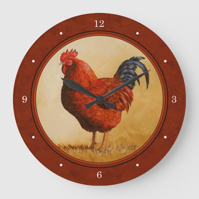 Rhode island Chicken Red Background Stor Klocka (Framsida)