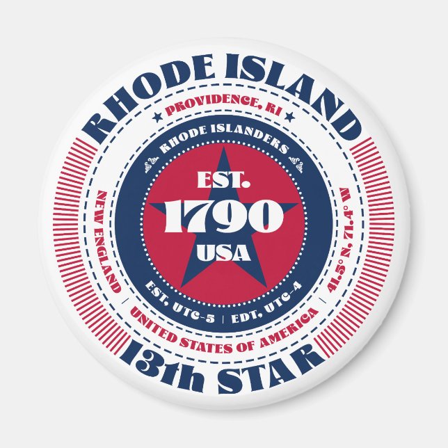 Rhode island Circle Typography Souvenir Magnet (Framsidan)