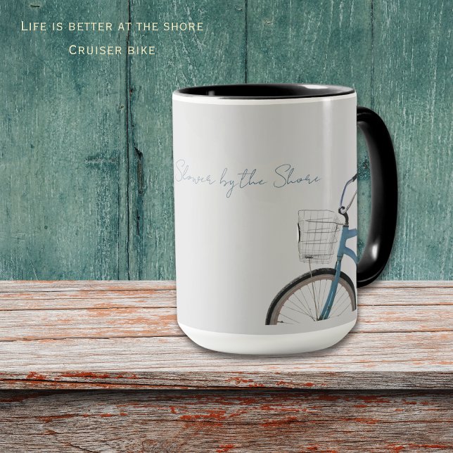 Rhode Island Coastal Cruiser Bike Mug Mugg (Life moves slower by the shore mug. Perfect mug for your morning coffee at the shore. Customize it!)