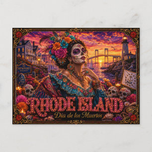 Rhode Island Día de los Muertos Retro Vykort