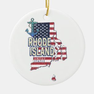 Rhode island Förenade Stater Retro State Karta Vin Julgransprydnad Keramik