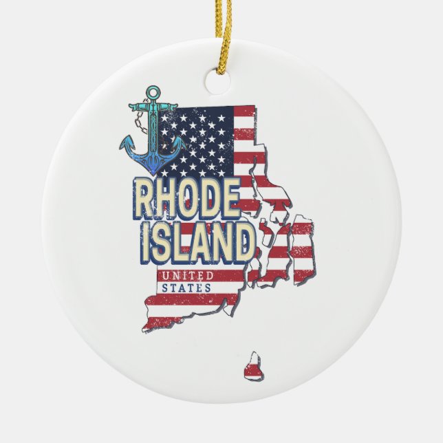 Rhode island Förenade Stater Retro State Karta Vin Julgransprydnad Keramik (Framsidan)