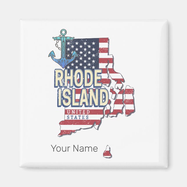 Rhode island Förenade Stater Retro State Karta Vin Magnet (Framsidan)