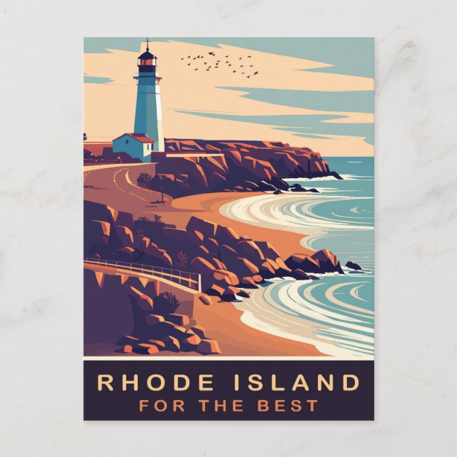 Rhode Island, fyr på kusten, Resa Vykort (Framsida)