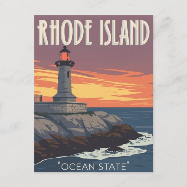 Rhode Island Fyrtorn Solnedgång Vykort (Framsida)