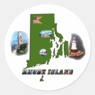 Rhode island Karta, Foton och text Runt Klistermärke