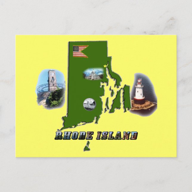 Rhode island Karta, Foton och text Vykort (Framsida)