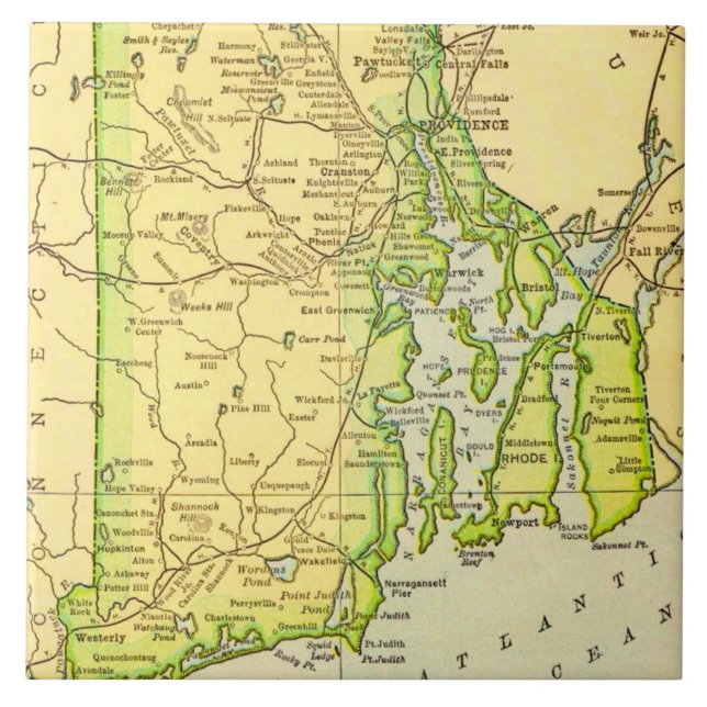 Rhode Island Kartafförtryck Kakelplatta (Framsidan)