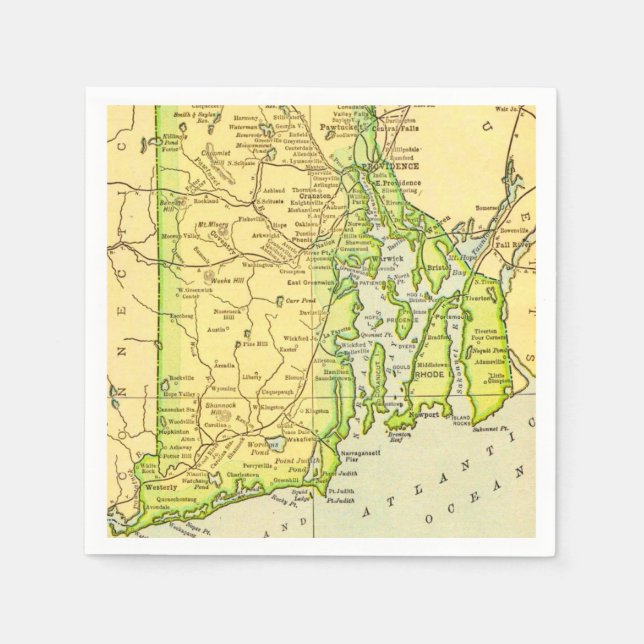 Rhode Island Kartografisk vykort Pappersservett (Framsidan)