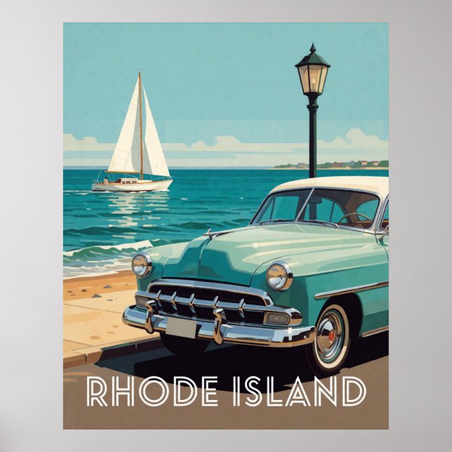 🌊 Rhode Island Klassisk Bil Kust Poster (Framsidan)