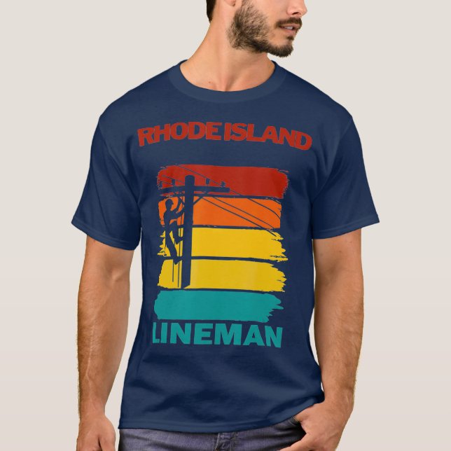 Rhode island Lineman Sunset Electrician T Shirt (Framsida)