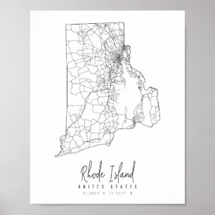 Rhode island Minimal Street Karta Poster