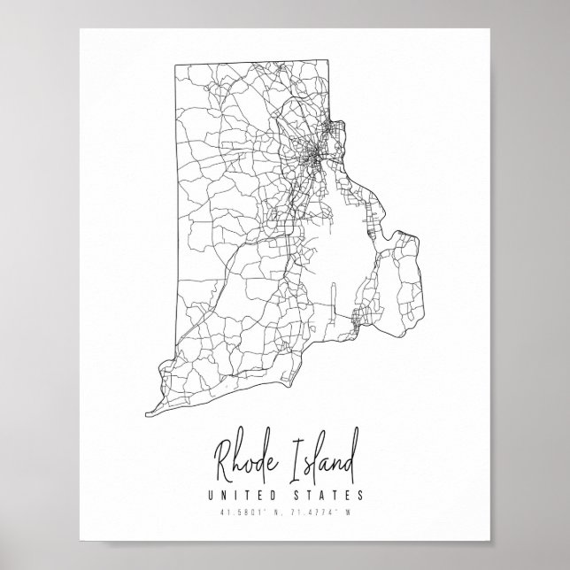 Rhode island Minimal Street Karta Poster (Framsidan)