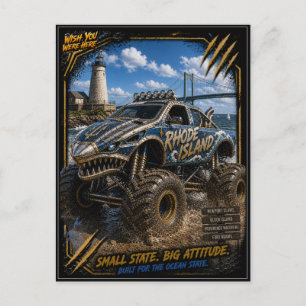 Rhode Island Monster Truck Terräng Konst Vykort