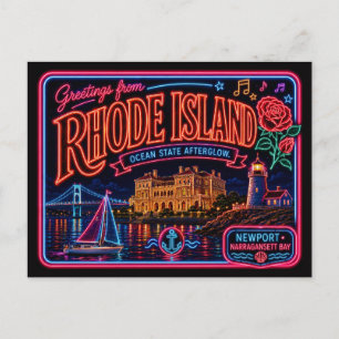 Rhode Island Neon State Retro Vintage Vykort
