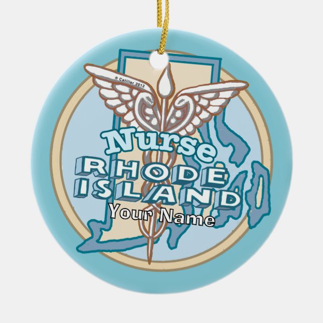 Rhode Island Nurse Caduceus  Julgransprydnad Keramik (Framsidan)