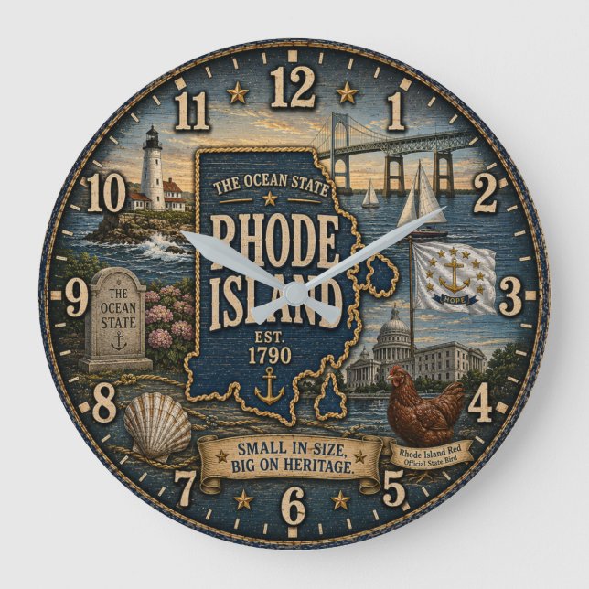 Rhode Island Ocean State Coastal Nautical  Stor Klocka (Framsida)