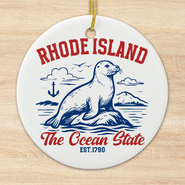 Rhode Island Ocean State Seal Design Julgransprydnad Keramik