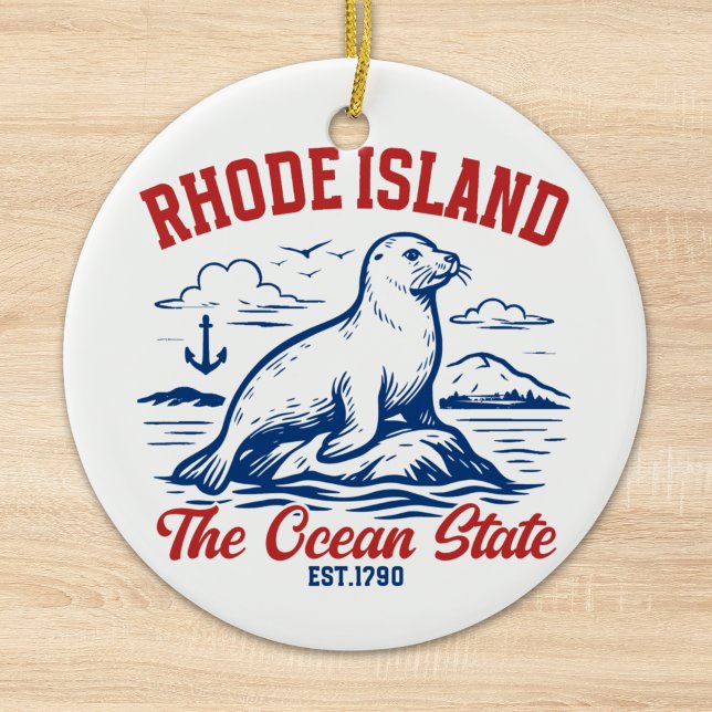 Rhode Island Ocean State Seal Design Julgransprydnad Keramik (Skapare uppladdad)