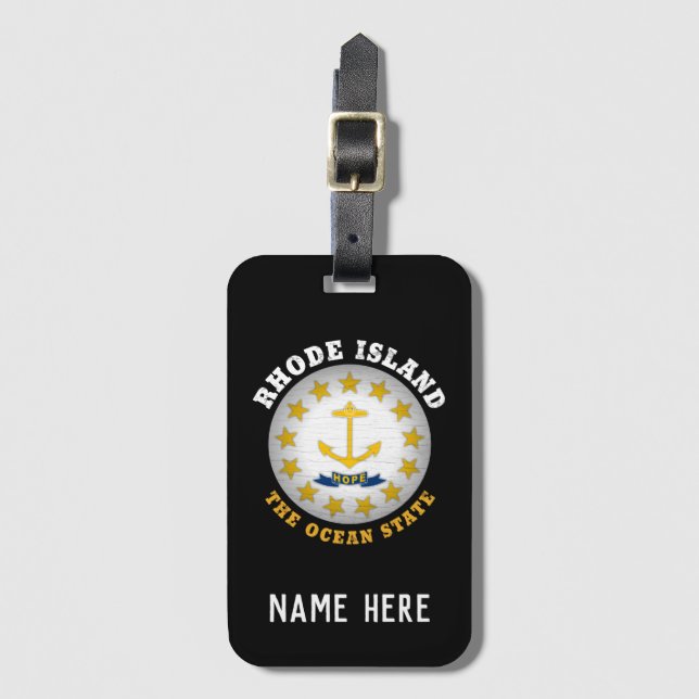 RHODE ISLAND OCEAN STATE STATLIG FLAGGA BAGAGEBRICKA (Framsida vertikal)