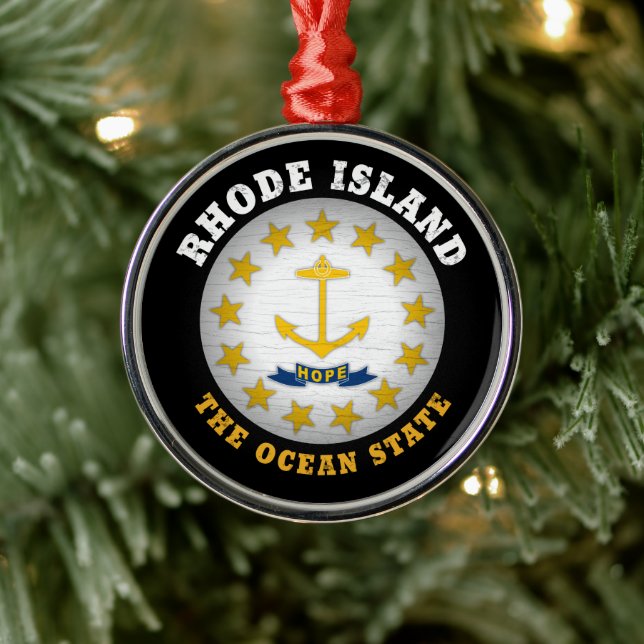 RHODE ISLAND OCEAN STATE STATLIG FLAGGA JULGRANSPRYDNAD METALL (Träd)