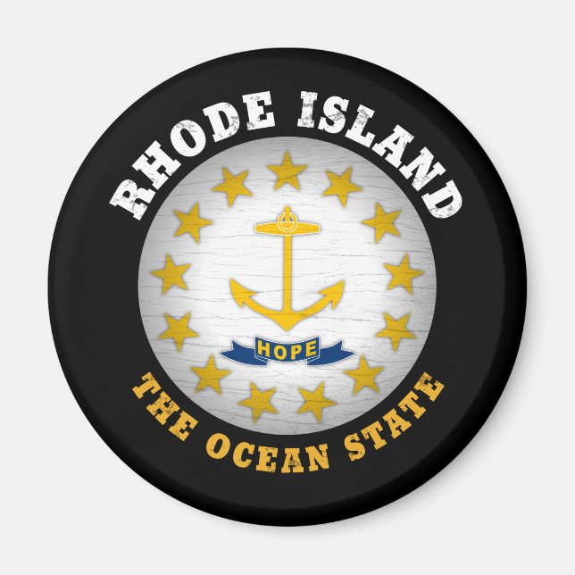 RHODE ISLAND OCEAN STATE STATLIG FLAGGA MAGNET (Framsidan)