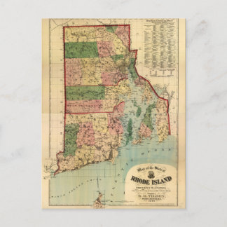 Rhode island & Providence Plantations Karta (1880) Vykort