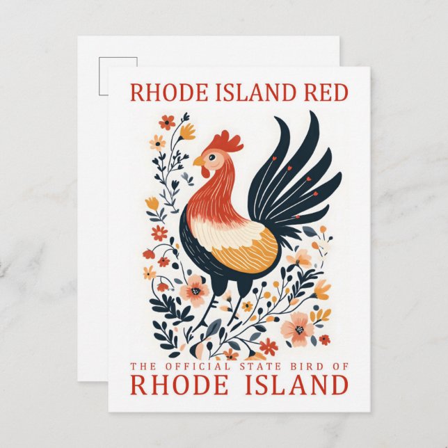 Rhode island Red Bird of Rhode island Travel Vykort (Fram/baksida)