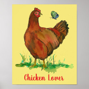 Rhode island Red Chicken Älskare Watercolor Poster