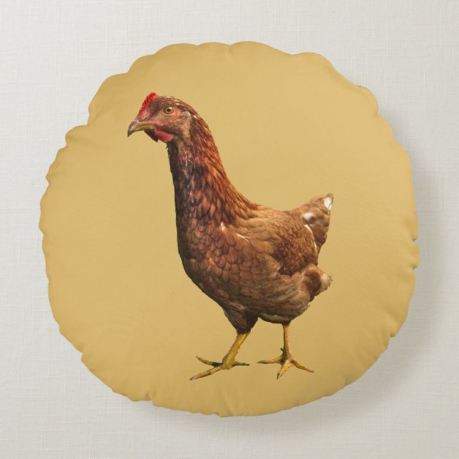 Rhode island Red Hen Chicken Round Pillow Rund Kudde (Framsidan)