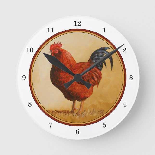 Rhode island Red Tupp Chicken Rund Klocka (Framsida)