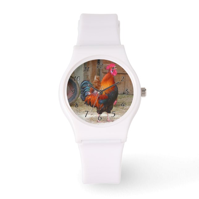 Rhode island Red Tupp Crowing in Barnyard Armbandsur (Framsida)