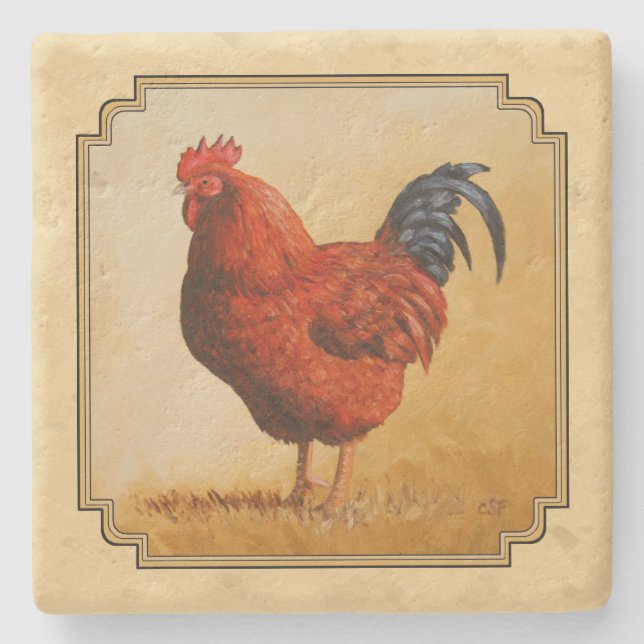 Rhode island Red Tupp Gult - bakgrunden Stenunderlägg (Framsidan)