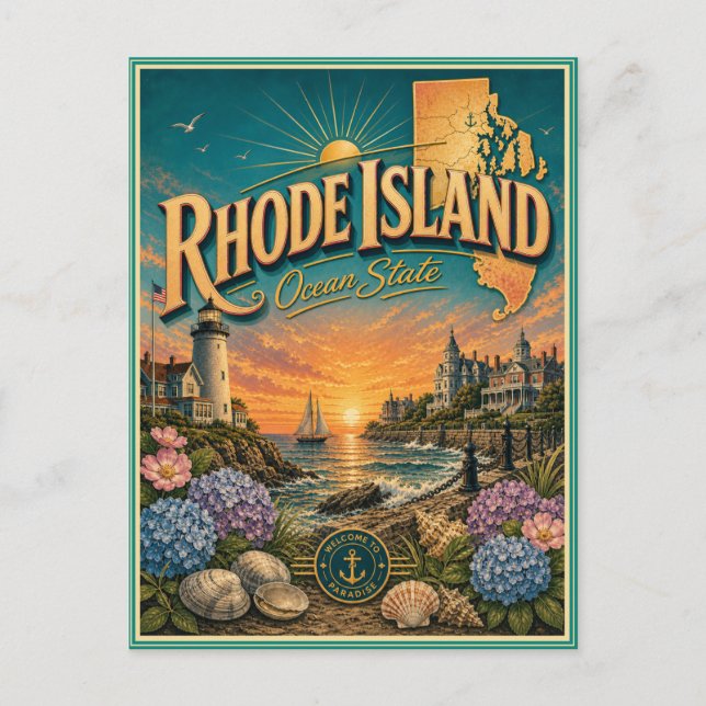 Rhode Island Retro Resa Souvenir vykort (Framsida)