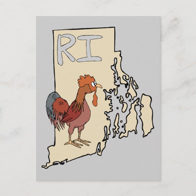 Rhode island RI Karta & Tecknad Red Chicken Art Vykort (Framsida)