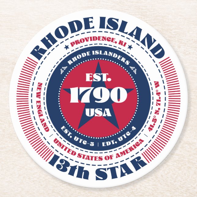 Rhode island Rött vitt blått typografi Underlägg Papper Rund (Framsidan)
